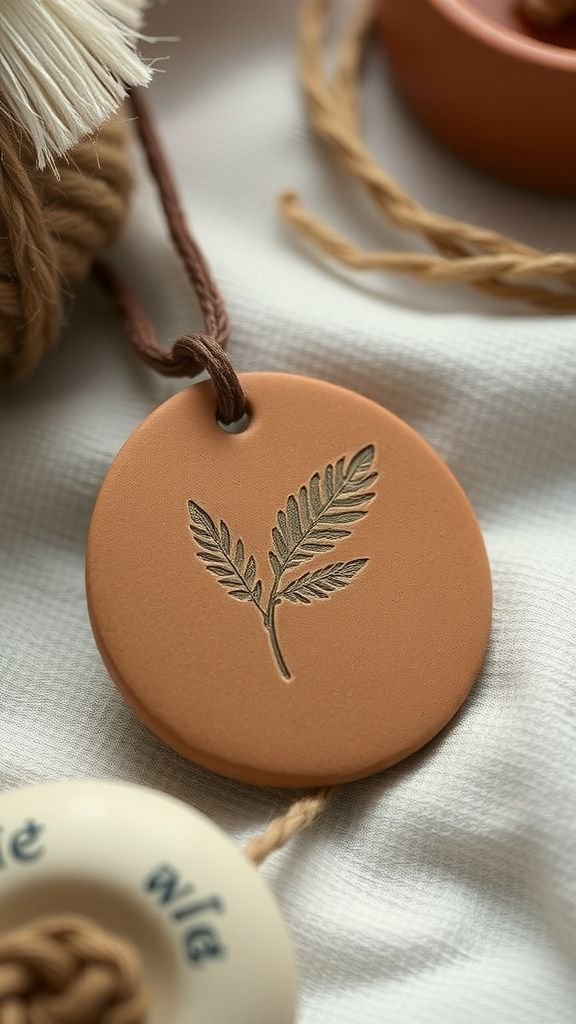 Air-dry clay imprint pendant with meaningful texture