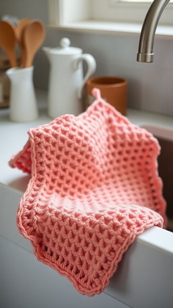 Crocheted heart dishcloth in soft cotton yarn