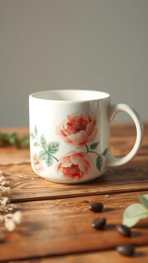 Hand-painted ceramic mug with loose floral brushstrokes