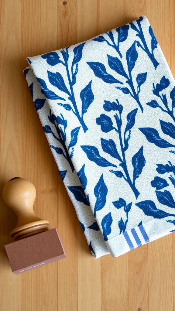 Hand-printed tea towel using a simple block stamp
