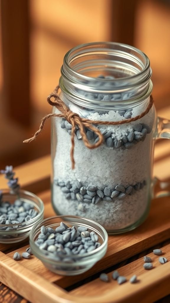 Lavender-scented bath salts in a mason jar
