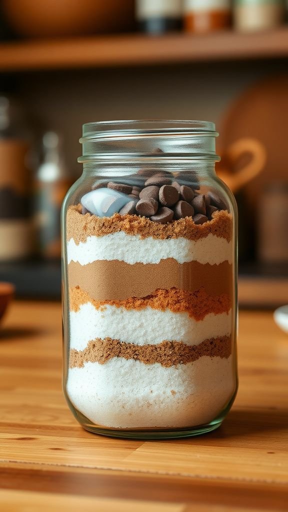 Layered cookie mix in a mason jar for baking together