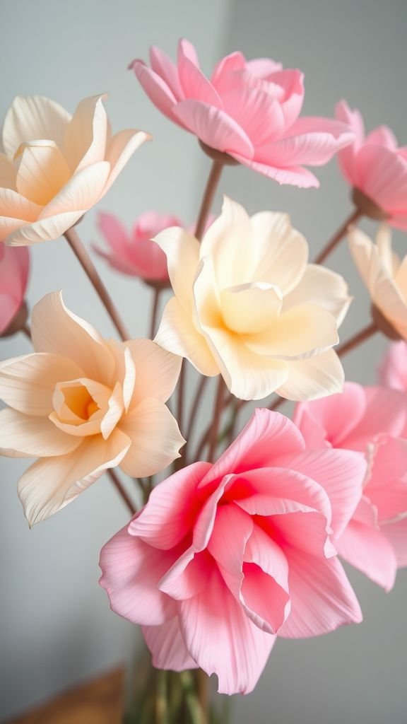 Lifelike paper flower bouquet in pastel shades