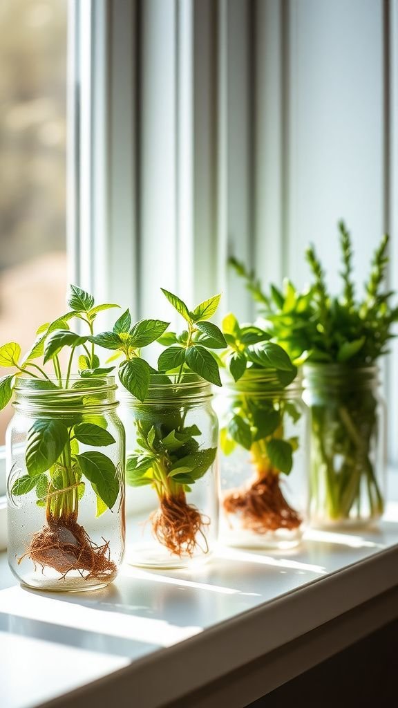 Mason jar herb planter for sunny windowsills