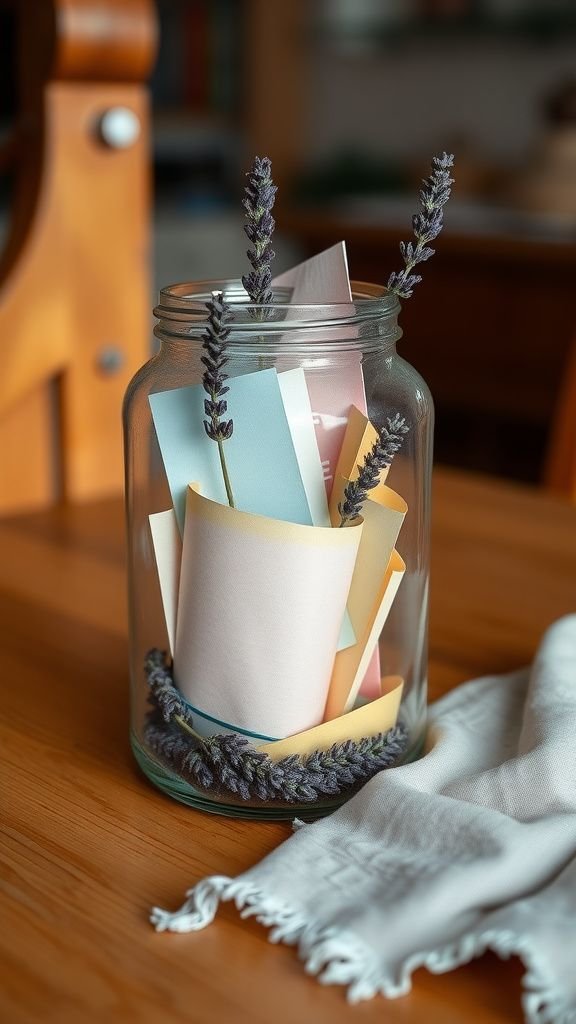 Memory jar filled with notes and tiny mementos