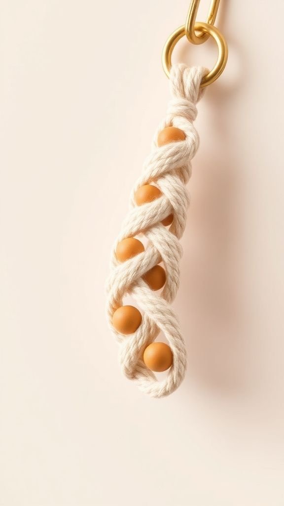 Simple macramé keychain with natural cord and beads